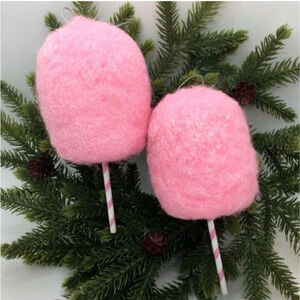 2 Cotton Candy Christmas Ornaments Pink Spiral Handle=NEW